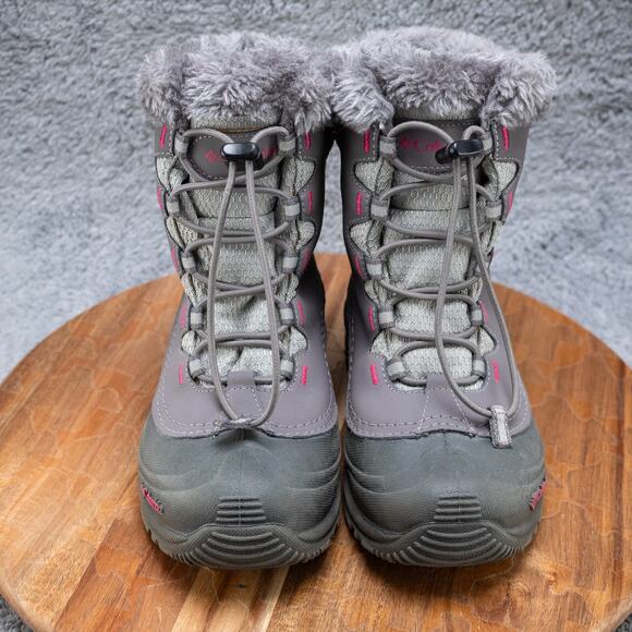 Columbia Youth 4 Bugaboot Gray Shearling Lace Up Waterproof Snow Boots - Picture 2 of 6